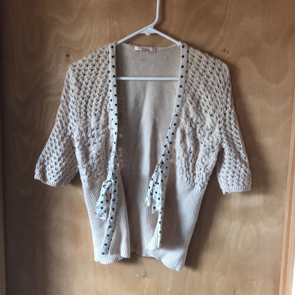 Intuitions short sleeve cardigan, polka dot silk details size m